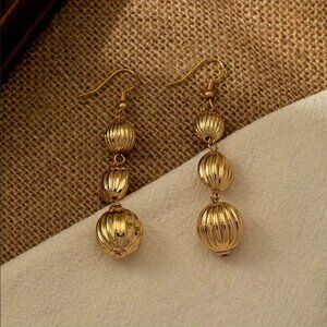 14K Gold Womens Large Hanging Triple Drop Earrings Ladies 14 K Karat New Jewelry